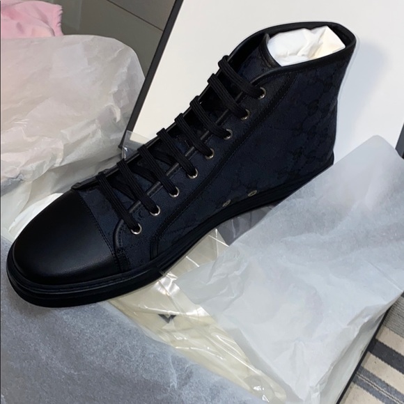 Navy Blue Mens Gucci Canvas High Tops - Picture 6 of 8